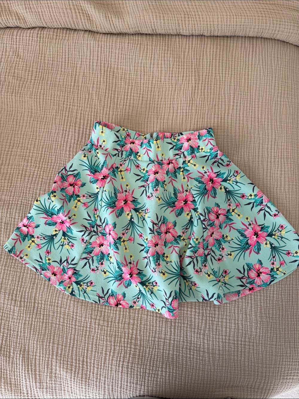 H&M Mint Floral Circle Skirt with Pink Flowers
